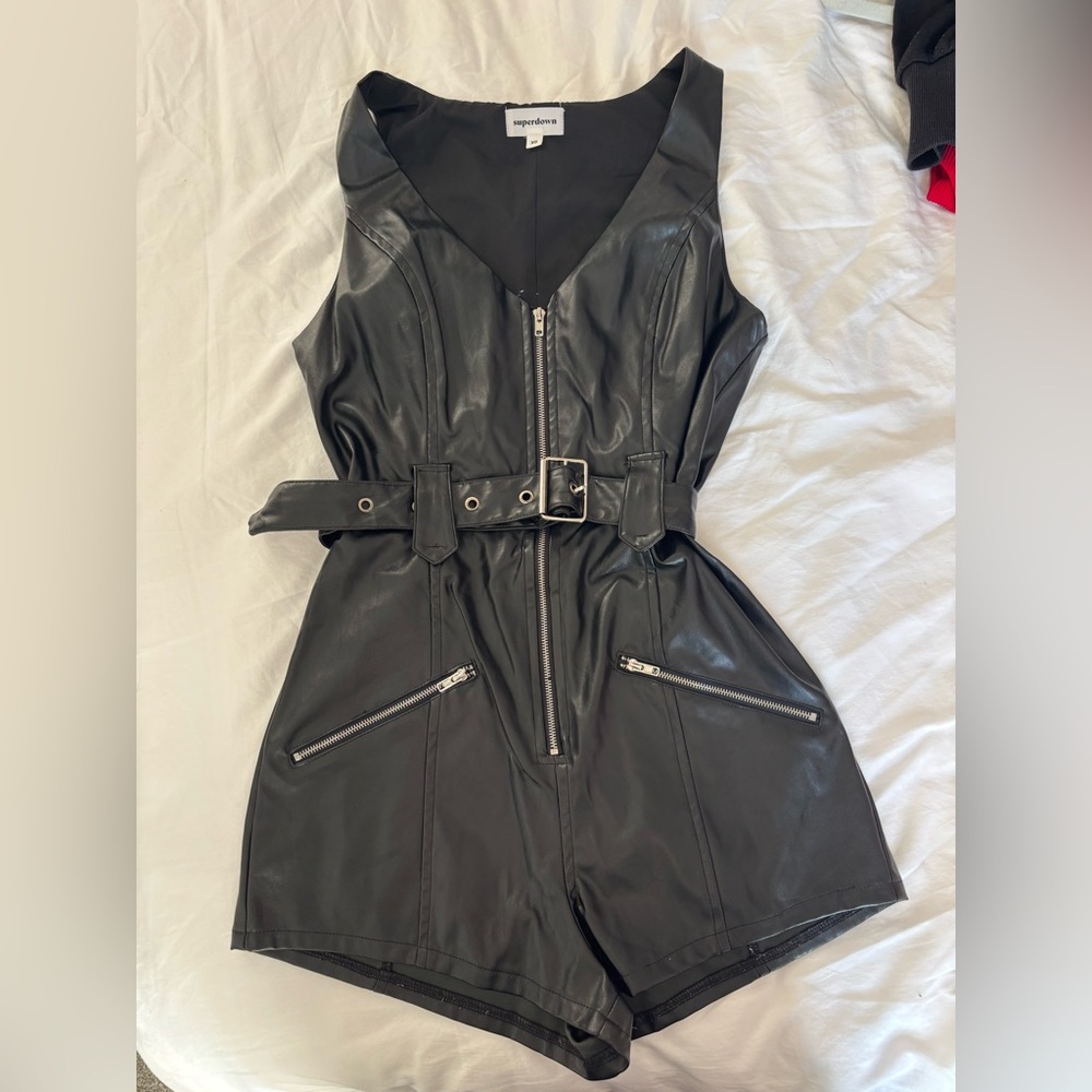 Superdown Black Leather Romper